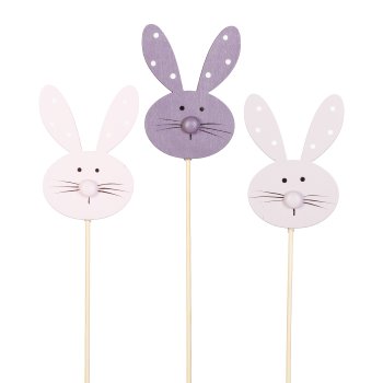 Wooden Rabbit Head stake Justus, 8x6cm+25cm, Lavender