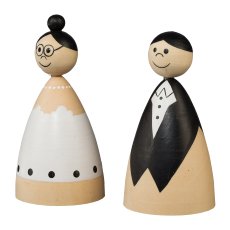 Wooden Wedding Couple Cone 2 assorted, 10x5x5cm, Black