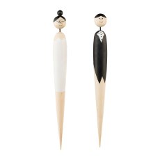 Wooden Wedding Couple Cone stake 2 assorted, 32x3cm, black