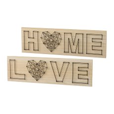 Wood Wall Decoration 2 assorted Love/Home, 40x15x4 cm, Nature