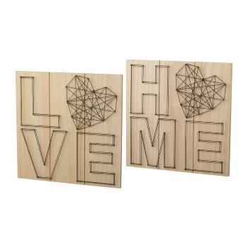 Wood Wall Decoration 2 assorted Love/Home, 30x30x4 cm, Nature