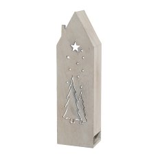 Wood Decoration House with LED Into The Tree, 12x6x45cm, White