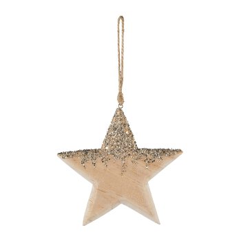 Wood Star Pendant Brilliance, 8x1x8cm, Silver