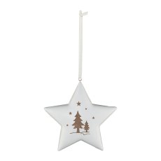 Wood Star Hanger with Motif, 9x9x4cm, White