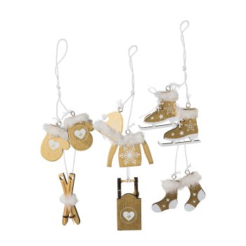 Wood Christmas Assortment Hanger 10 Pieces, 3,5/5,5cm, Gold