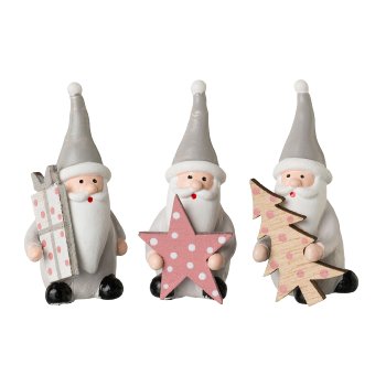 Polyresin Santa Claus 3 assorted, 8,5x2,5x2,5cm, Grey