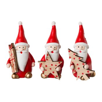 Polyresin Santa Claus 3 assorted xs, 8,5x4x4cm, Red, 3/Piece
