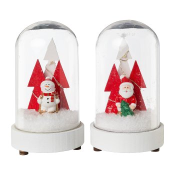 Wood Christmas Landscape In Glass with LED 2 assorted, 12x7,5cm, Red