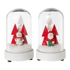 Wood Christmas Landscape In Glass with LED 2 assorted, 12x7,5cm, Red