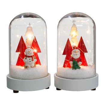 Wood Christmas Landscape In Glass with LED 2 assorted, 12x7,5cm, Red