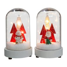 Wood Christmas Landscape In Glass with LED 2 assorted, 12x7,5cm, Red