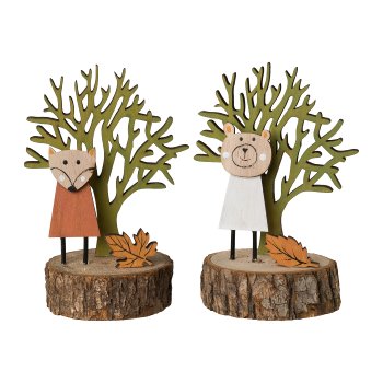 Wood Hedgehog On Wooden Base 2 assorted 6,5x6,5x14cm, Autumnal