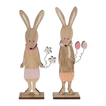Wood Bunny On Base 2 assorted, 5,5x3x16cm, Pink