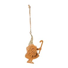 Metal Santa Claus Pendant with Gold Glitter, 11x7x1,5cm, rust