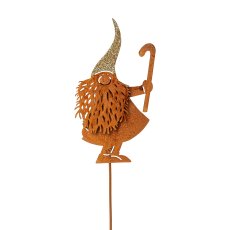 Metal stake Santa Claus with Gold Glitter, 46x6x1.5cm, rust