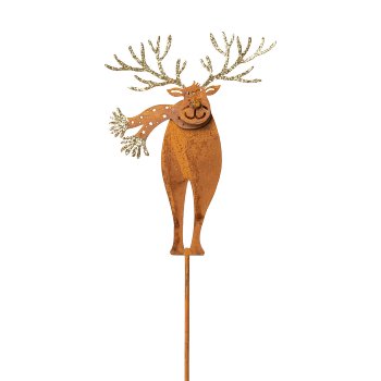 Metal Elk stake with Gold Glitter, 46x7x1.5cm, rust