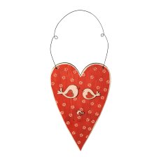 Wood Heart with Bird Hanger 3 assorted Birdie, 14,5x1,4x35 cm, Pink