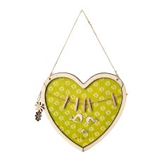 Wood Heart with Bird with Clip 3 assorted Birdie, 19x1x31cm, Green