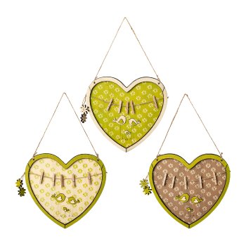 Wood Heart with Bird with Clip 3 assorted Birdie, 19x1x31cm, Green