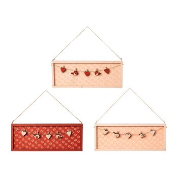 Wooden Board Hanger 3 assorted Lovely, 29x1,3x24cm, Pink