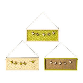 Wooden Board Hanger 3 assorted Lovely, 29x1,3x24cm, Green