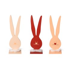 Wooden Rabbit Head On Foot 3 assorted Lovely, 18x6x45cm, Pink