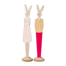 Wood Rabbit with Fabric Application 2 assorted Loory, 12x8x60cm, Pink