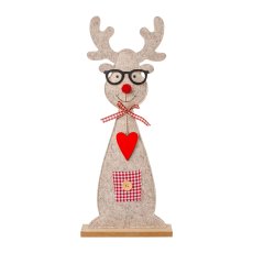 Felt deer standing on wooden base, 20x5x48cm, light brown