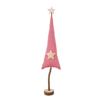 Fabric tree on wooden base,checkered, 40x13cm, red