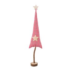 Fabric tree on wooden base,checkered, 40x13cm, red