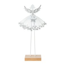 Metal wire angel dress on wooden base, 14x4,5x30cm, white
