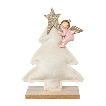 Velvet star/heart/tree 3 assorted, w.polyresin girl 16x12x5cm,