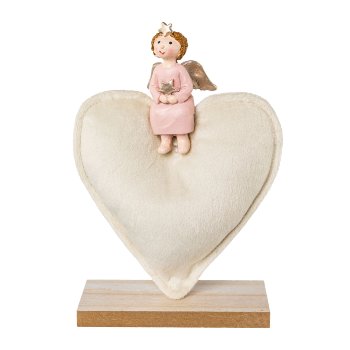Velvet star/heart/tree 3 assorted, w.polyresin girl 16x12x5cm,