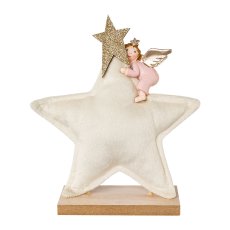 Velvet star/heart/tree 3 assorted, w.polyresin girl 16x12x5cm,