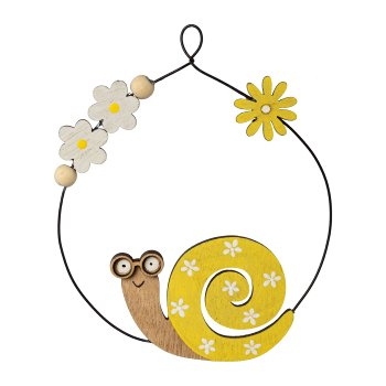 Wooden snail 2 assorted ring hanger, 12x14cm, yellow