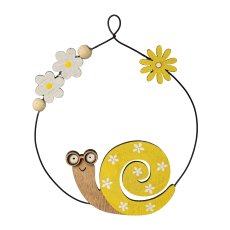 Wooden snail 2 assorted ring hanger, 12x14cm, yellow