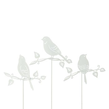 Metall Vogel-Blätter Stecker 3fa.so., 12,5x42cm, weiß