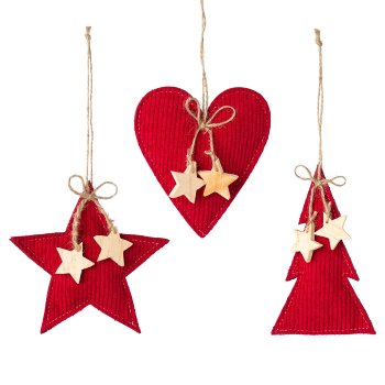 Fabric cord Christmas hanger 3 assorted, 13x2x13/11,5x2x11,5/14x2x8,5cm