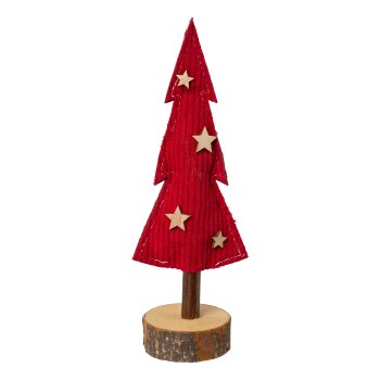 Holz Baum m.Stoff Cord, 7x4x20cm, rot