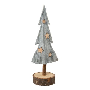 Holz Baum m.Stoff Cord, 7x4x20cm, grau