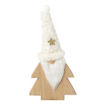 Holz Baum/Weihnachtsmann m.Wollmütze, 12x2x24cm, creme