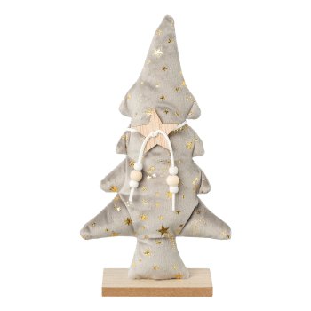 Fabric glamour tree on wooden base, 14x5x24cm, grey