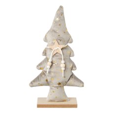 Stoff Glamour Baum auf Holzbase, 14x5x24cm, grau