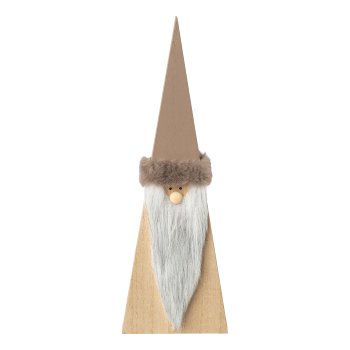 Wooden gnome w.felt applications, 9,5x9,5x30cm, light brown