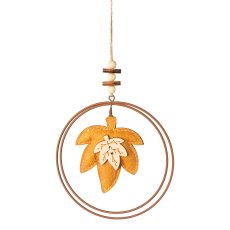 Leather maple leaf ring-hanger, 13x2x13,5cm, mustard