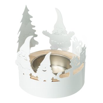 Metal wood tealight holder christmas time, 7x7x7,5cm, white