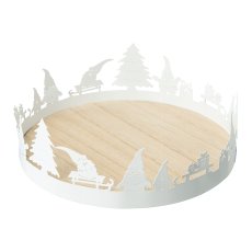 Metall-Holz Platte rund Weihnachtszeit, 24x24x8cm, weiß