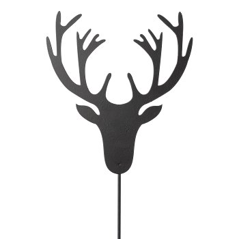 Metal deer head stake, 13x21cm, black