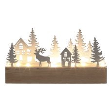 Metall Landschaft auf Holzblock Ensemble m.LED, 18x3,5x10cm, weiß