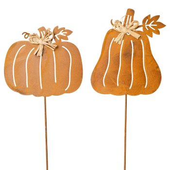 Metal pumpkin stake 2 assorted, 8x10x42cm, rust